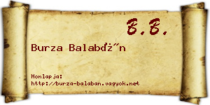Burza Balabán névjegykártya